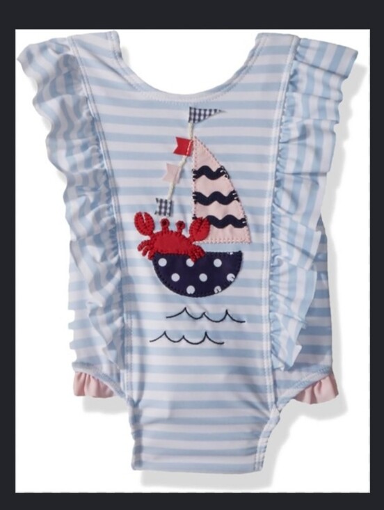 Mud Pie Other - Mud Pie Baby Girls' Sailboat Ruffle Striped One Piece Swimsuit Size 9-12 Months